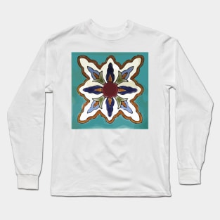 Aqua abstract cross mexican retro talavera tile Long Sleeve T-Shirt